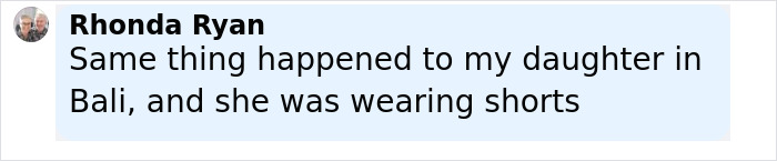 Comment by Rhonda Ryan describing a similar mid-air assault incident experienced by her daughter while parasailing in Bali. - 15