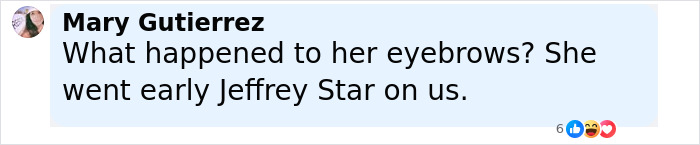 Comment criticizing Jenna Ortega's look, mentioning eyebrows and comparing to Jeffrey Star, reflecting fans' reactions to Wednesday looks.