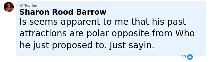 Comment by Sharon Rood Barrow discussing Travis Kelce&rsquo;s ex Kayla Nicole amid his proposal to Taylor Swift.