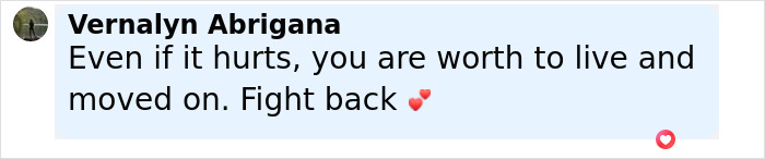 Comment from Vernalyn Abrigana offering support about pain and resilience in a social media post related to rare disorder diagnosis. Comment from Vernalyn Abrigana offering support about pain and resilience in a social media post related to rare disorder diagnosis.