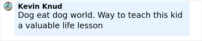Comment by Kevin Knud discussing the phrase dog eat dog world and teaching a valuable life lesson.