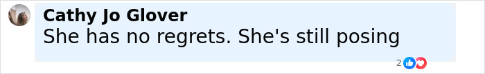 Comment on social media in blue box with profile picture, discussing Julia Fox&rsquo;s regrets about plastic surgeries and public reaction.