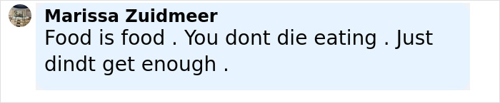 Comment by Marissa Zuidmeer stating food is essential and death occurs from not getting enough, related to vegan diet risks.