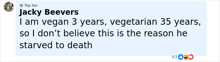 Comment disputing toddler death due to vegan diet, discussing crucial signs and beliefs about nutrition risks.