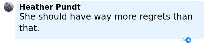 Comment by Heather Pundt expressing opinion about regrets related to Julia Fox plastic surgeries in a social media post.