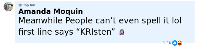 Facebook comment by Amanda Moquin discussing the common misspelling and mispronunciation of Kirsten Dunst’s name. Facebook comment by Amanda Moquin discussing the common misspelling and mispronunciation of Kirsten Dunst’s name.