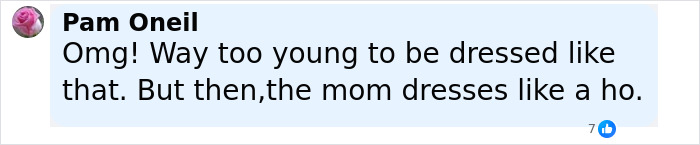 Comment expressing concern about a 12-year-old daughter wearing a corset and criticizing the mother's dressing choices.