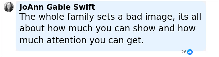 User comment about family image and attention seeking on social media related to Kim Kardashian and corset controversy.