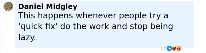 Comment by Daniel Midgley about quick fixes, displayed with reaction icons on a social media post about Ozempic vulva side effects.