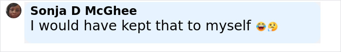Comment by Sonja D McGhee expressing surprise and amusement with laughing and crying emojis in an online chat.