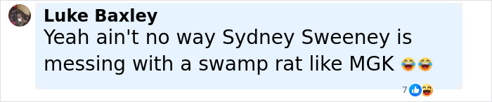 Comment mentioning MGK being compared to a swamp rat, reacting with laughing emojis in a social media post.