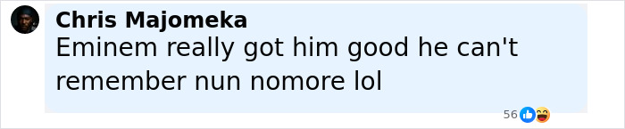 Comment by Chris Majomeka about MGK not remembering his age, referencing Eminem in a casual social media post.