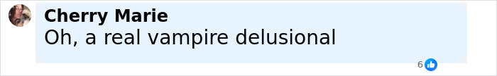 Screenshot of a social media comment from Cherry Marie referencing a vampire delusional in an online discussion.