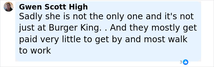 Comment from Gwen Scott High discussing low pay and work conditions related to a Burger King employee&rsquo;s viral performance.
