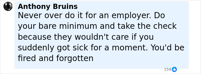 Screenshot of a comment about a Burger King employee fired after a viral 12-hour performance, sharing life advice.