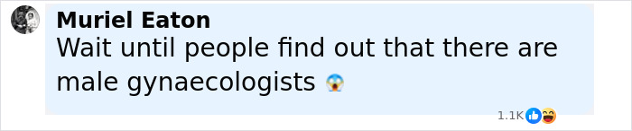 Text post by Muriel Eaton discussing male gynaecologists, related to J.K. Rowling speaking out on alleged trans employee incident.