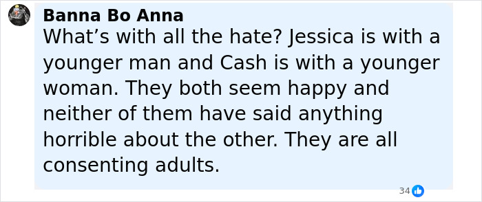 Comment on Jessica Alba and ex-husband with younger model, highlighting happiness and mutual respect between all adults.