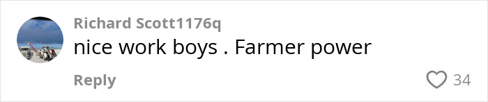 Comment on social media praising farmer's action with phrase Farmer power related to viral spraying incident