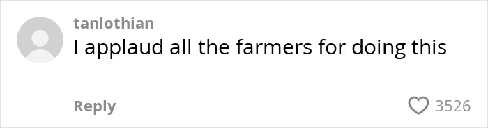 Comment praising farmers, reacting to viral story of farmer spraying squatters with manure, shown in a simple text format.