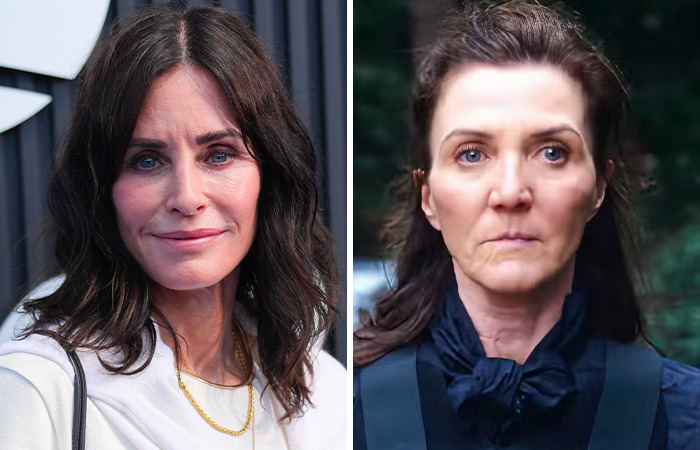 Side-by-side photos of a female celebrity showing the dramatic impact of plastic surgery on celebrities born in the same year.