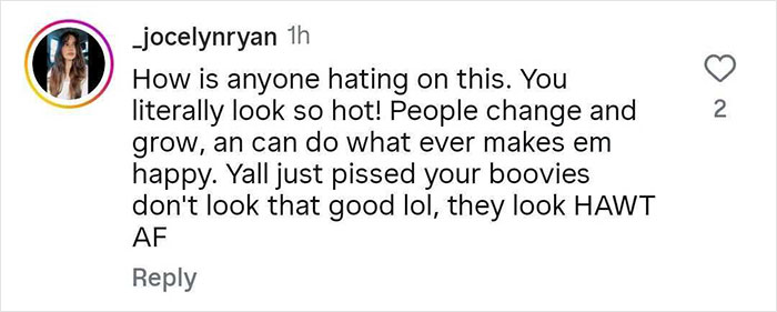 Instagram comment praising Meghan Trainor's skinnier look and defending her body from public debate. Instagram comment praising Meghan Trainor's skinnier look and defending her body from public debate.
