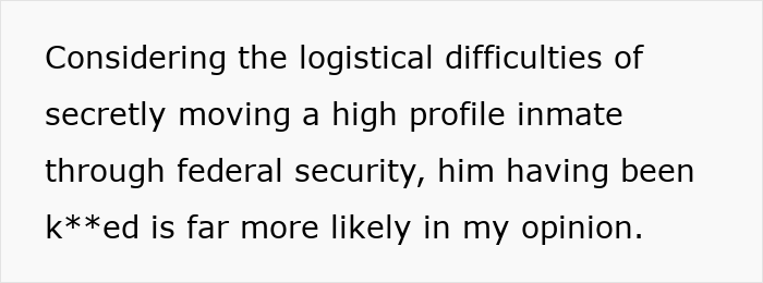 Text stating a prison officer doubts the official story about Epstein&rsquo;s death based on logistical difficulties of inmate transfer.