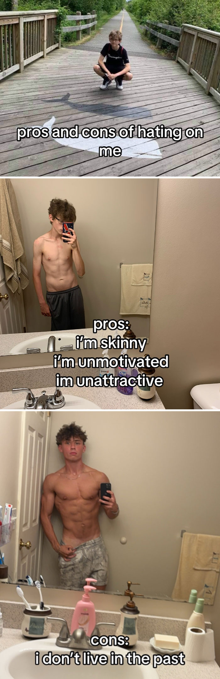 Comparison pics of people before and after transformation showing physical and motivational changes in a young man’s body and mindset.