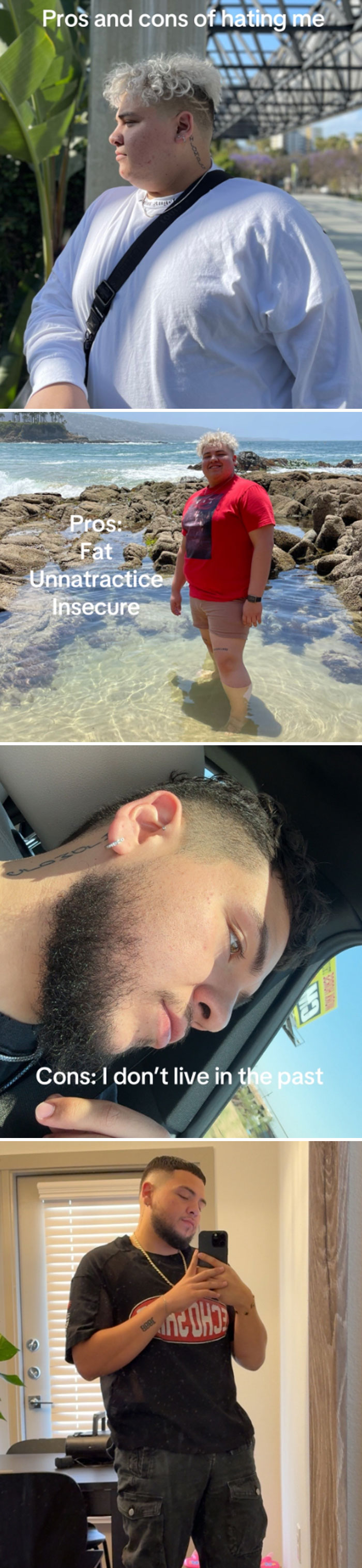 Comparison pics of people before and after transformation showing physical and lifestyle changes for self-improvement and confidence boost