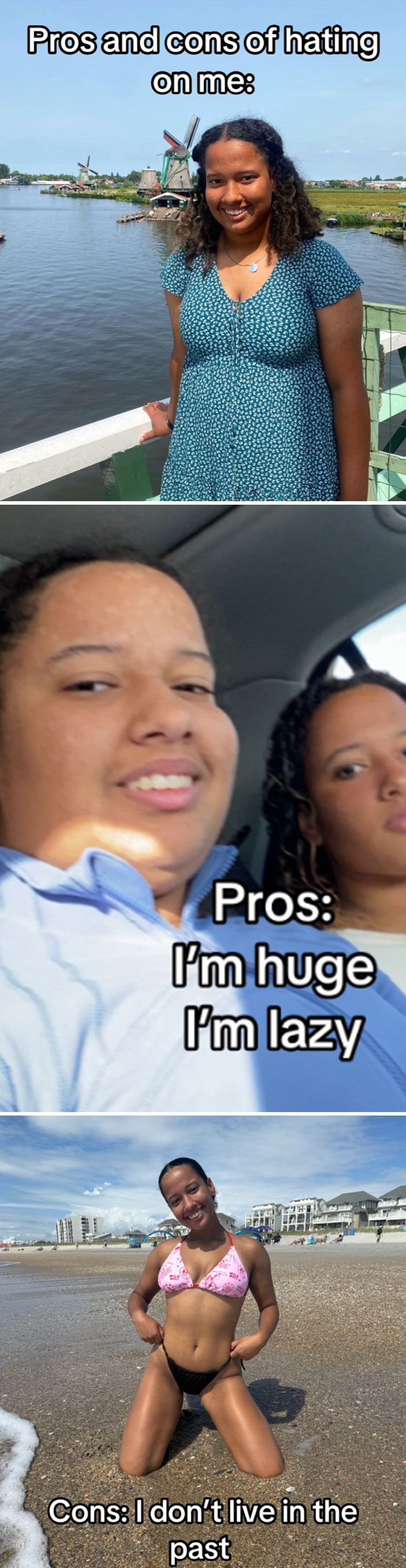 Comparison pics of people before and after transformation, showing changes in appearance and confidence outdoors.