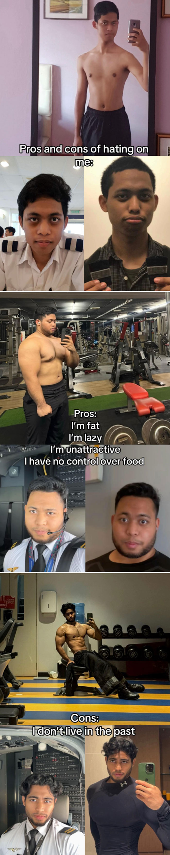 Comparison pics of people showing before and after transformation, highlighting physical and lifestyle changes over time.