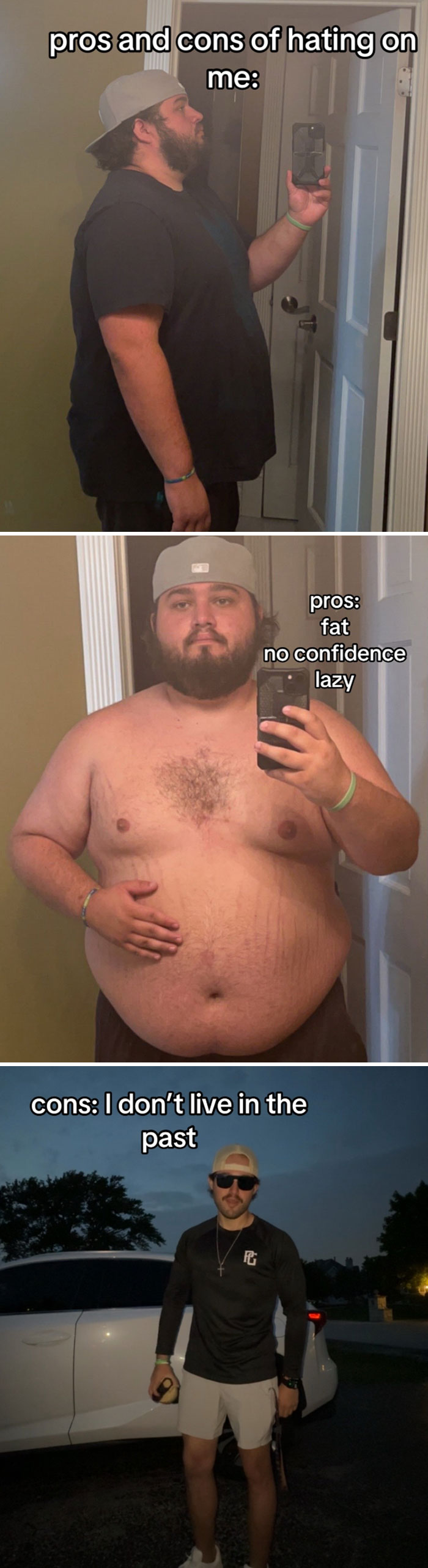 Before and after comparison of a man’s weight loss journey showing transformation and change in confidence.