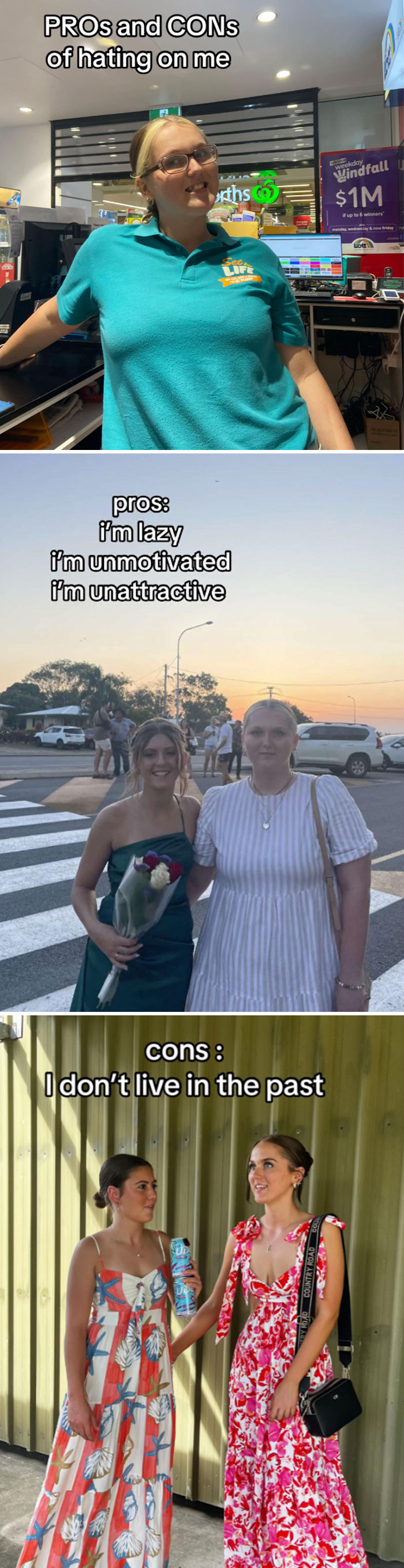 Comparison pics showing people before and after they decided to change, highlighting pros and cons of personal growth.