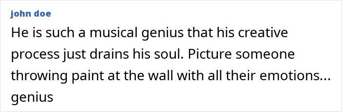 Text post by john doe describing a musical genius whose creative process drains his soul with emotive expression. Text post by john doe describing a musical genius whose creative process drains his soul with emotive expression.
