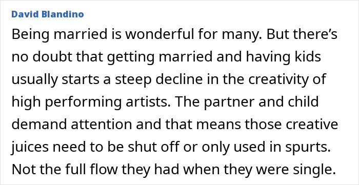 Text excerpt on a white background discussing challenges in creativity for married high-performing artists like Justin and Hailey Bieber. Text excerpt on a white background discussing challenges in creativity for married high-performing artists like Justin and Hailey Bieber.
