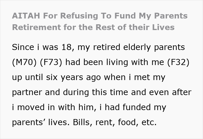 Text excerpt discussing elderly parents expecting daughter support after squandering savings on failed business schemes. Text excerpt discussing elderly parents expecting daughter support after squandering savings on failed business schemes.