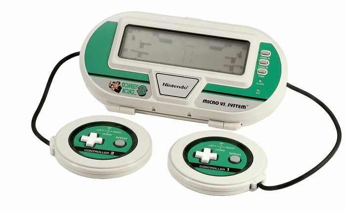 Vintage Nintendo Donkey Kong 3 Micro VS System handheld retro gaming device with dual round controllers.