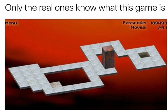 Screenshot of a classic retro gaming puzzle with floating platforms and a block, evoking nostalgia for 80s and 90s gamers.