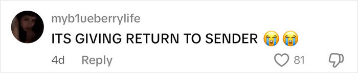 Comment on social media post reacting to road rage passenger&rsquo;s coffee toss backfiring, with crying emojis and text saying ITS GIVING RETURN TO SENDER