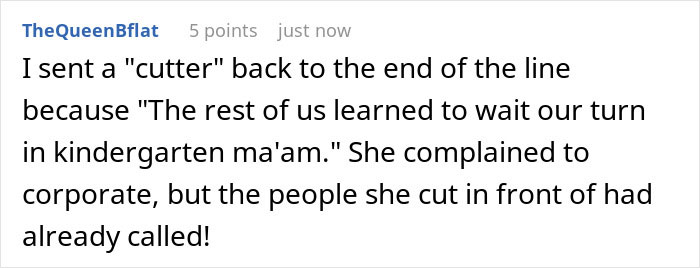 Comment about woman cutting in line at grocery store and cashier using her own words to deliver karma. Comment about woman cutting in line at grocery store and cashier using her own words to deliver karma.