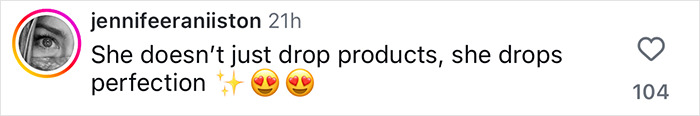 Screenshot of Jennifer Aniston’s Instagram comment praising product launch, highlighting viral accidental purse reveal items. Screenshot of Jennifer Aniston’s Instagram comment praising product launch, highlighting viral accidental purse reveal items.