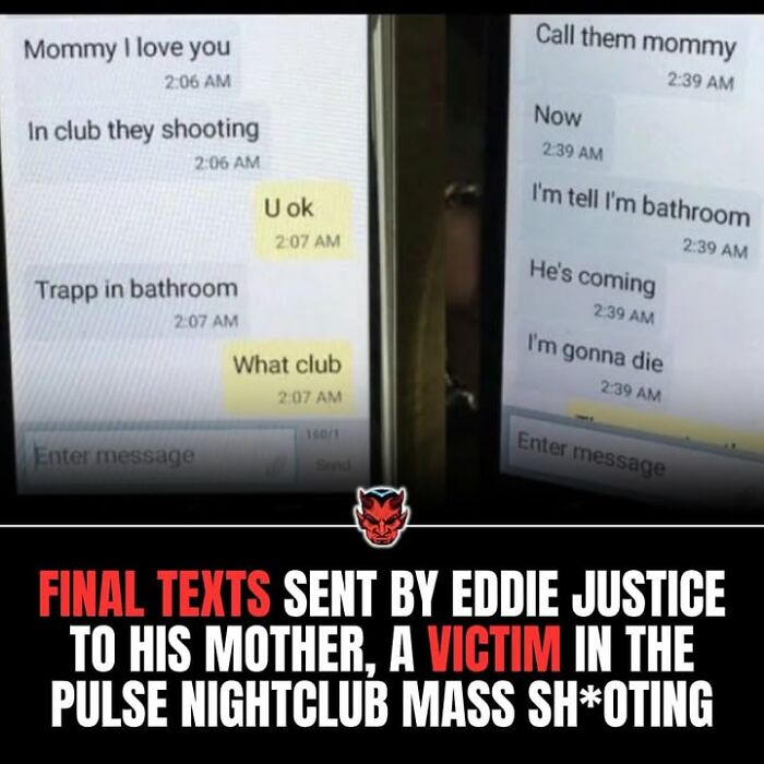 Final creepy facts showing distressing last texts from a victim during the Pulse nightclub mass shooting at night.
