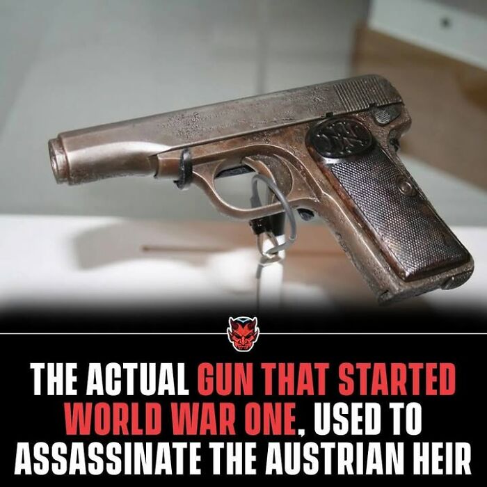 Old rusty gun used in the assassination that triggered World War One, a creepy historical fact with disturbing implications.