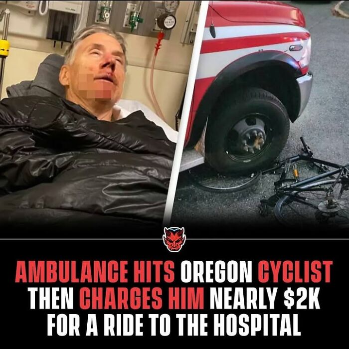 Injured man in hospital and damaged bicycle under ambulance tire showing creepy and disturbing accident facts
