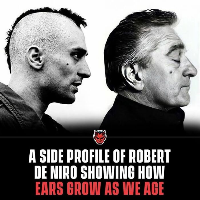 Side profiles of two men showing contrast in ear size illustrating creepy facts about how ears grow as we age.