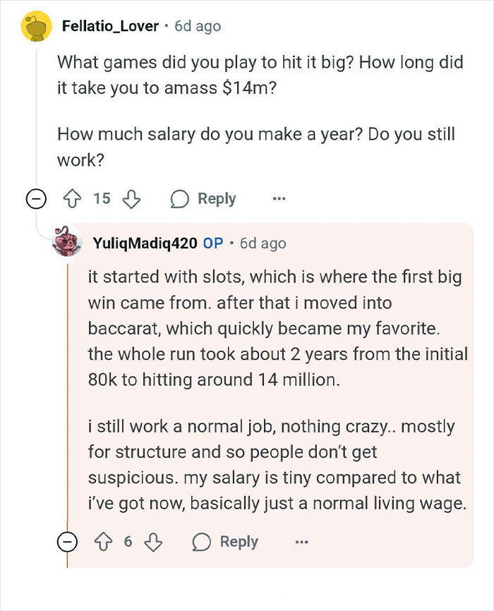 Reddit user answering questions online about winning $14 million and continuing to live like a regular guy with a normal job.