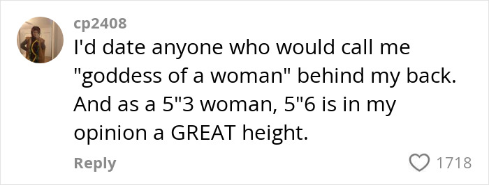 Comment from user about dating preferences and height, highlighting opinions on height in dating and short king debates.