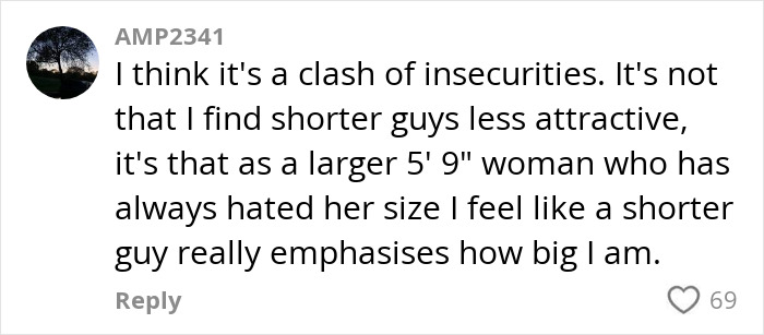 Social media comment discussing dating preferences and height insecurities related to the short king debate.