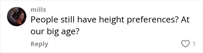 Comment on social media questioning height preferences in dating, relating to short king rejection debates.