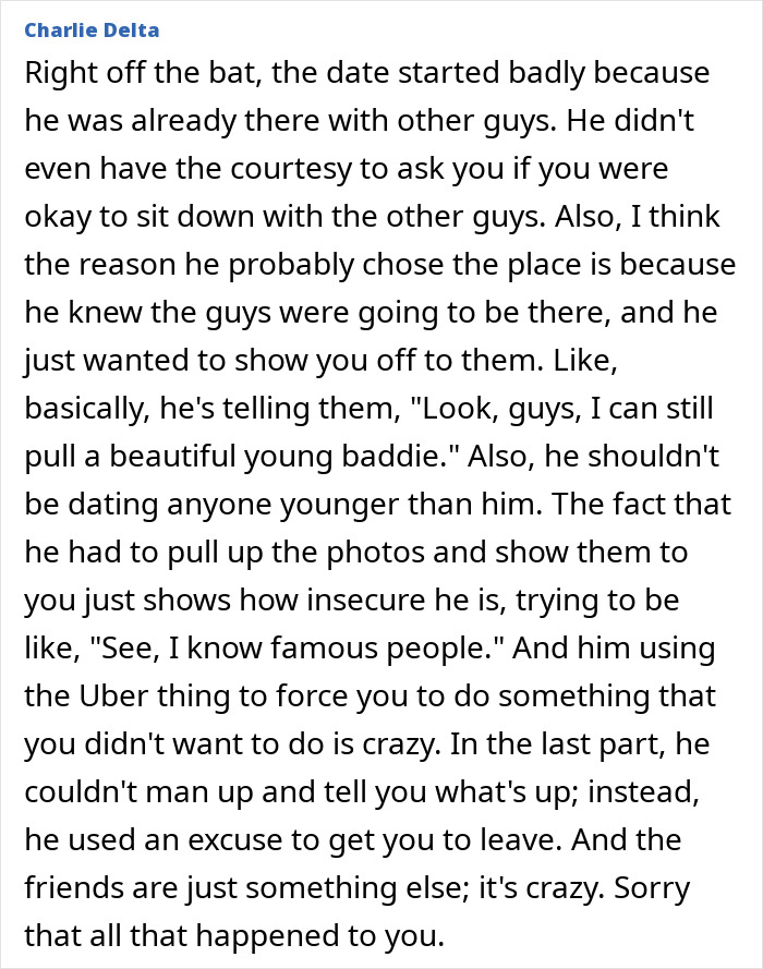 Alt text: Text discussing a TikTok woman’s horror date with a 43-year-old highlighting red flags and dating insecurities. Alt text: Text discussing a TikTok woman’s horror date with a 43-year-old highlighting red flags and dating insecurities.