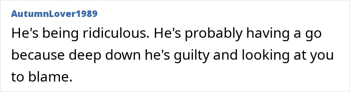 Comment text on a white background discussing brother swapping wife and kids for a new flame and reacting to ex's photos at sister&rsquo;s BBQ.